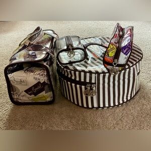 Henri Bendel RARE round XL travel cosmetic case bundle